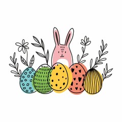 Illustration with Easter bunny and eggs