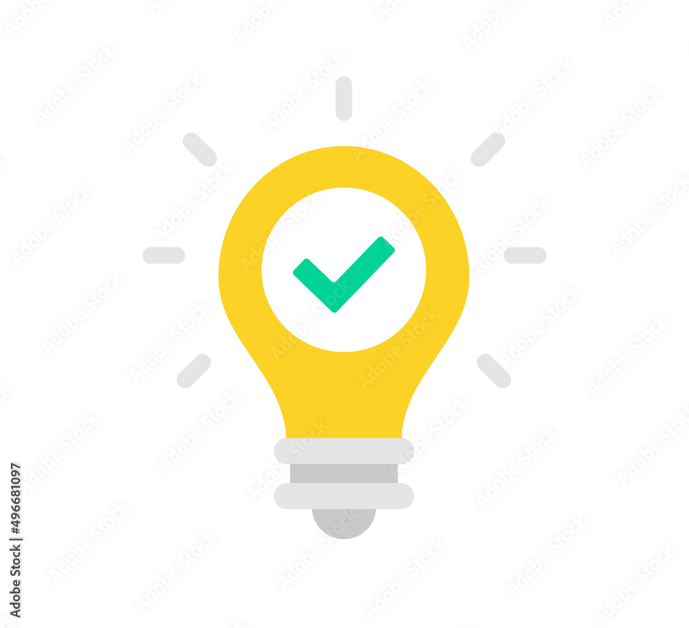Poster light bulb and check mark icon. vector icon. flat design