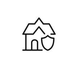 Property insurance icon. House and shield. Vector line icon