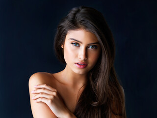 Just one look and youre hooked. Cropped portrait of a gorgeous young woman posing against a dark...