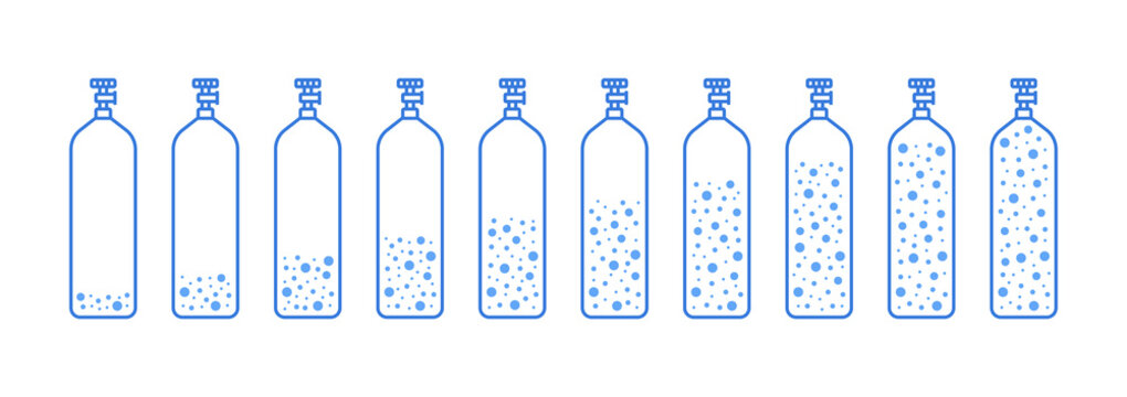 blue set of cylinder with different levels of gas