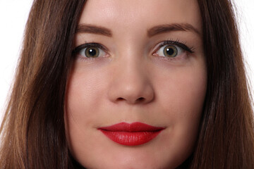 Face of a beautiful Ukrainian woman with red lipstick