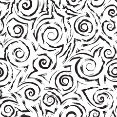 Stock vector monochrome seamless pattern of spirals and waves.Stock vector seamless texture of flowing stripes with ragged edges and irregularities.