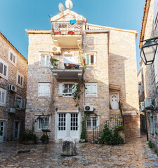 Square with old pattern table in center of Budva - Montenegro.