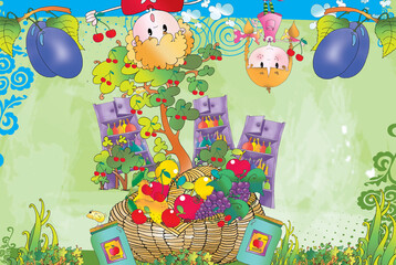an autumn basket full of fruit
