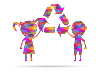 icon children and recycling low poly
