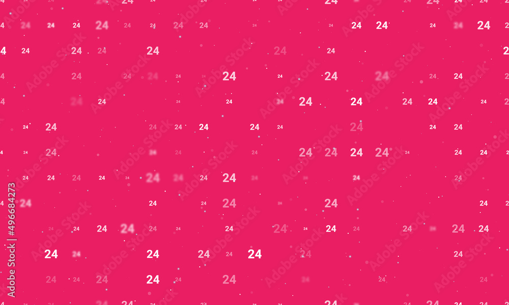 Poster Seamless background pattern of evenly spaced white around the clock symbols of different sizes and opacity. Vector illustration on pink background with stars