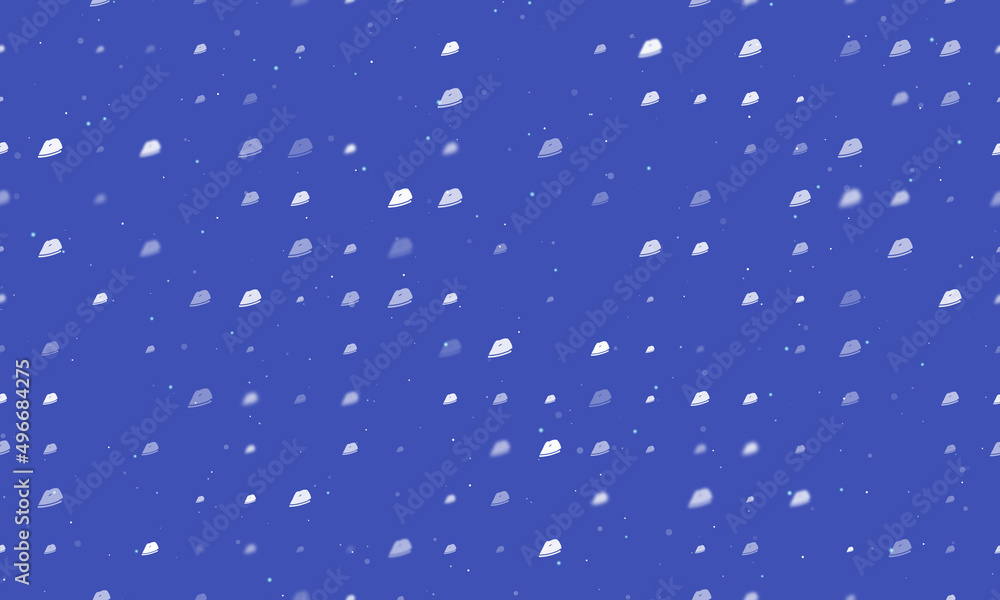 Poster seamless background pattern of evenly spaced white iron symbols of different sizes and opacity. vect