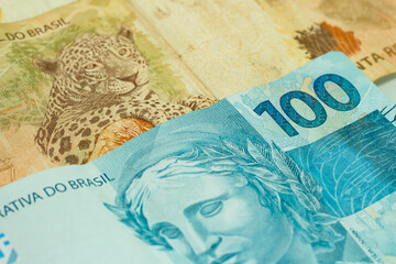top view of Brazilian real banknotes