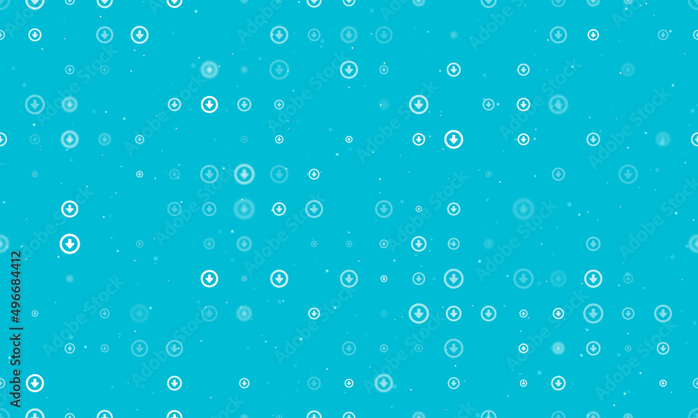 Poster seamless background pattern of evenly spaced white download symbols of different sizes and opacity. 