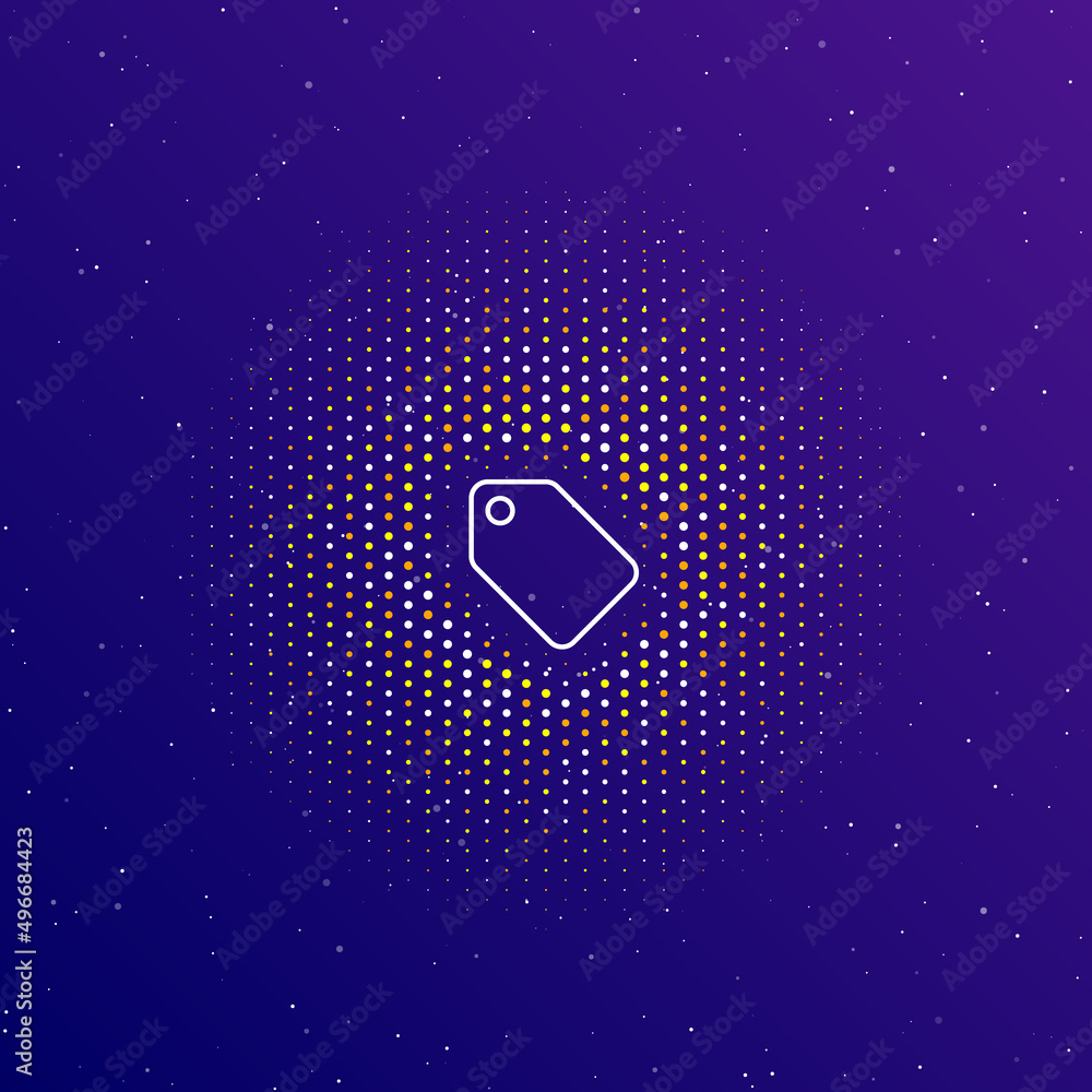 Poster a large white contour discount label symbol in the center, surrounded by small dots. dots of differe