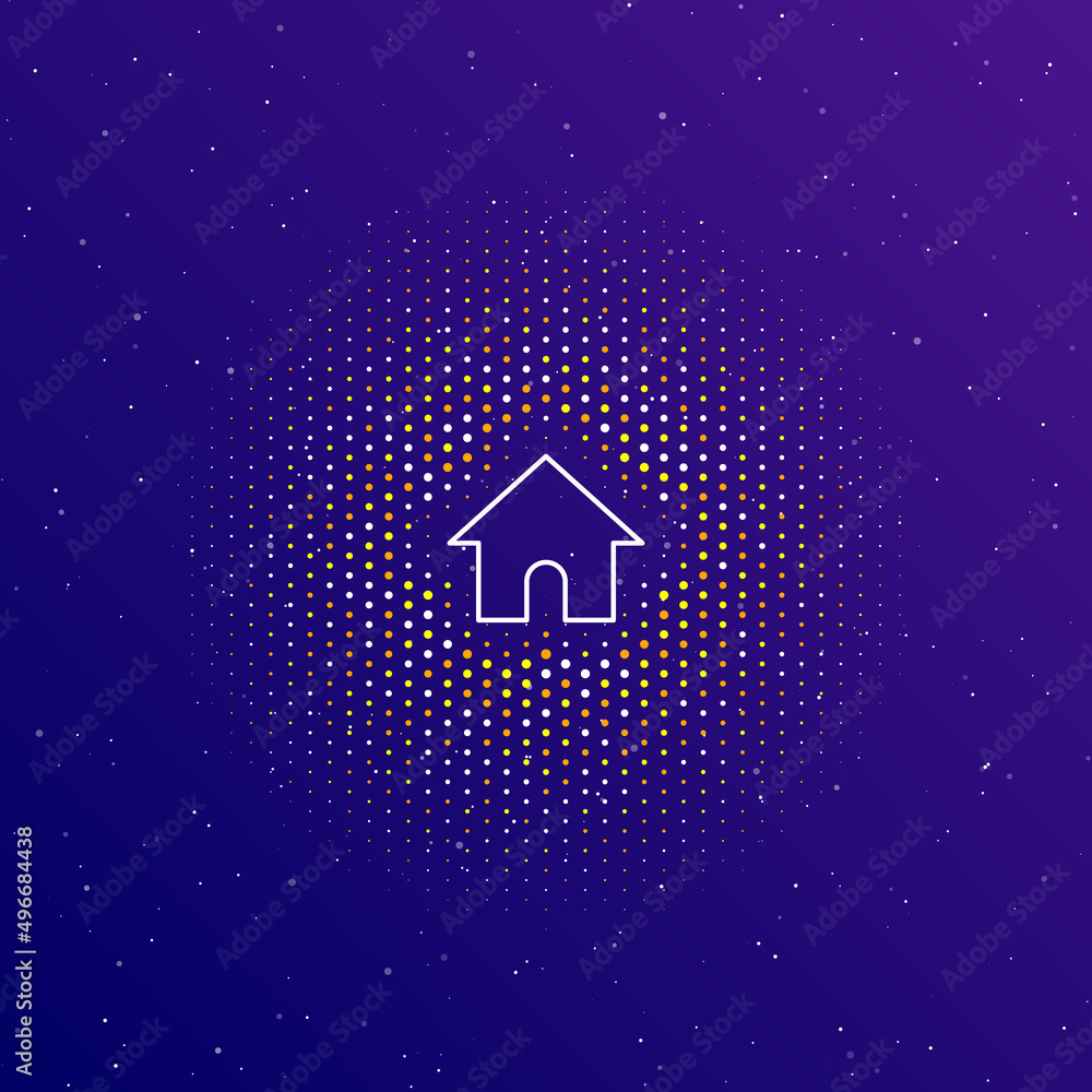 Poster a large white contour kennel symbol in the center, surrounded by small dots. dots of different color