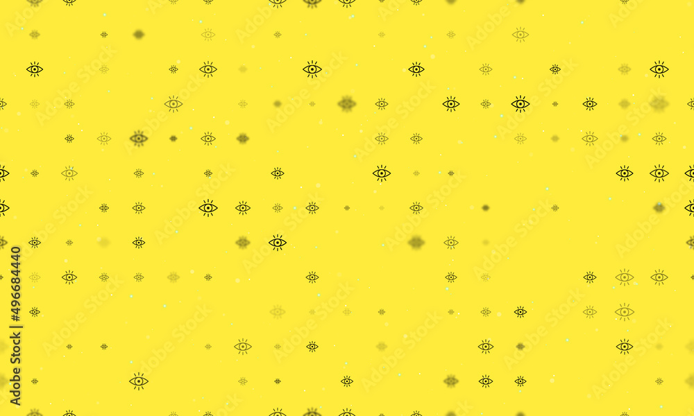 Poster seamless background pattern of evenly spaced black vision symbols of different sizes and opacity. ve