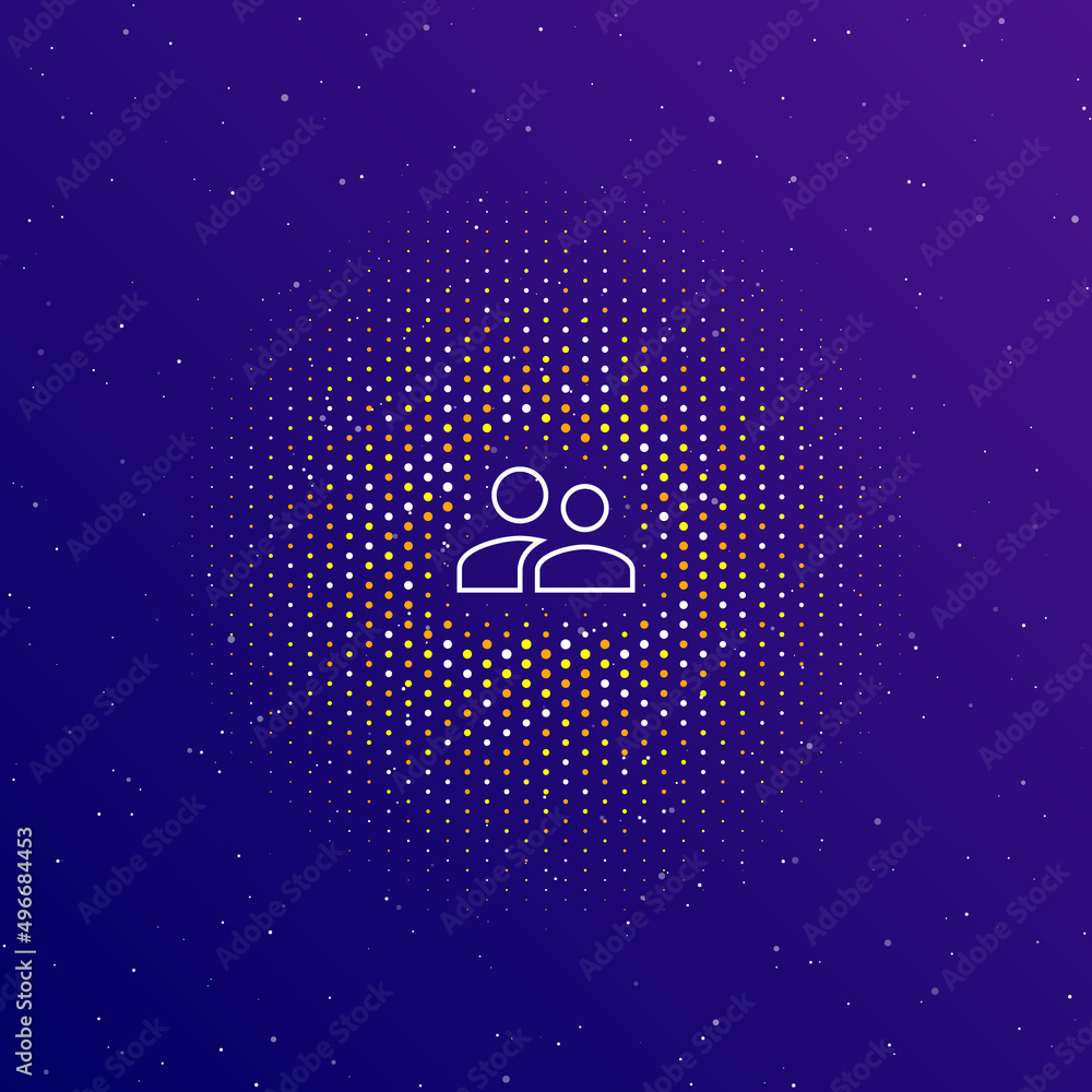 Poster a large white contour group symbol in the center, surrounded by small dots. dots of different colors