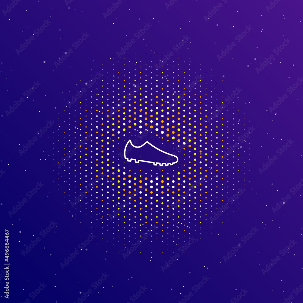 Poster a large white contour football boot symbol in the center, surrounded by small dots. dots of differen