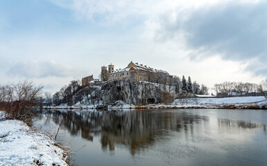 Benedictine Abbey in Tyniec near Krakow in Poland in winter time