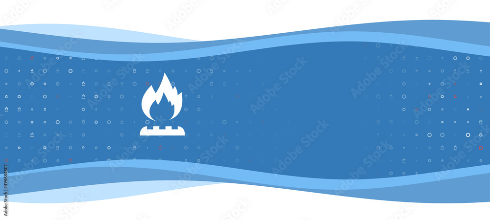 Poster blue wavy banner with a white gas symbol on the left. on the background there are small white shapes