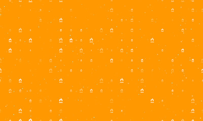 Seamless background pattern of evenly spaced white gas symbols of different sizes and opacity. Vector illustration on orange background with stars
