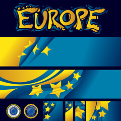 European Union Abstract Flag Artwork Collection, EU Flag Colors (Vector Art) - 496684612