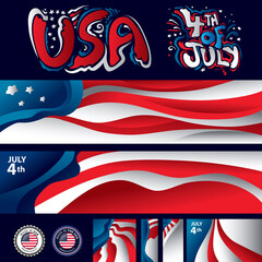 USA Abstract Flag Artwork Collection, American Flag Colors (Vector Art) - 496684615