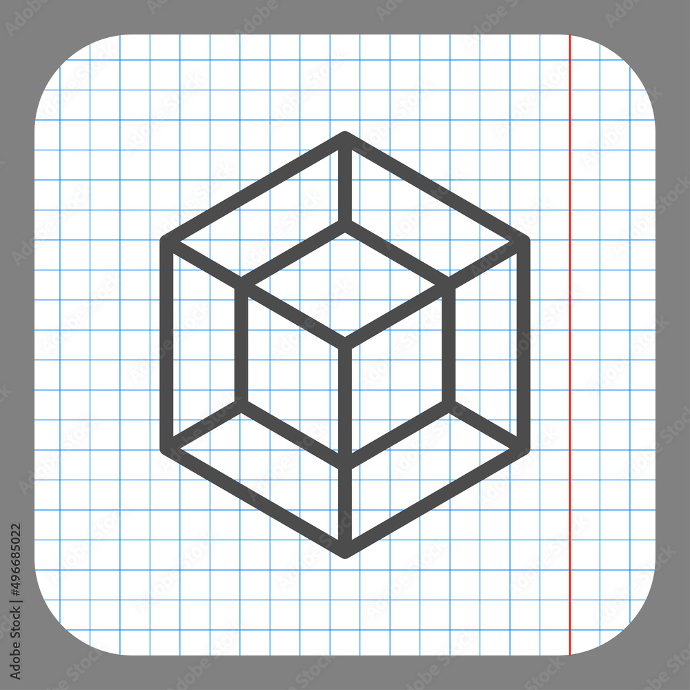 Poster cube, tesseract simple icon. flat desing. on graph paper. grey background.ai