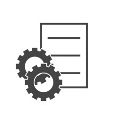 Setting document  icon. Cog, gear and sheet on white isolated background. Layers grouped for easy editing illustration. For your design.