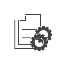 Setting document  icon. Cog, gear and sheet on white isolated background. Layers grouped for easy editing illustration. For your design.