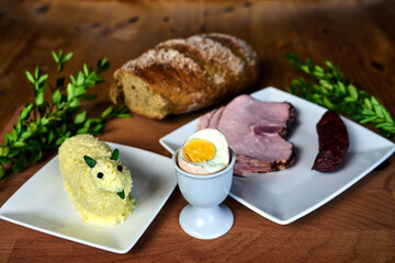 Traditional dishes for Easter breakfast and butter lamb