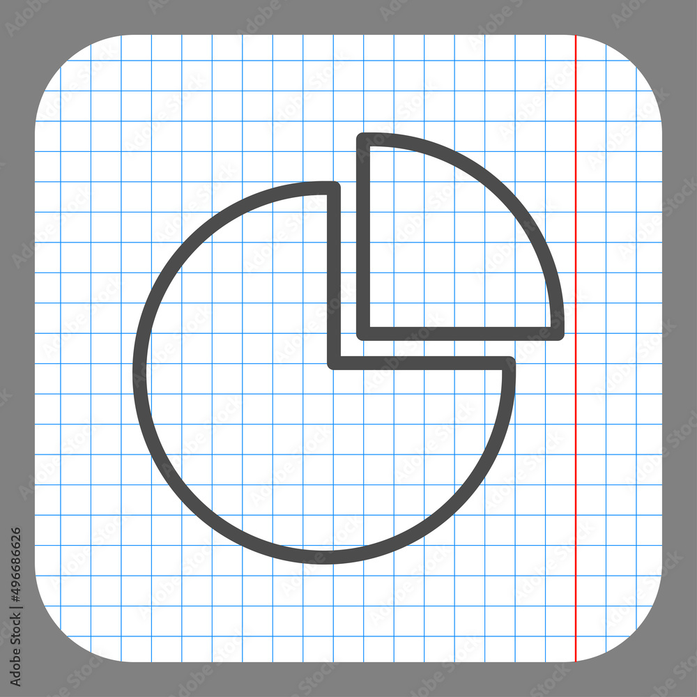 Poster pie chart simple icon. flat desing. on graph paper. grey background.ai