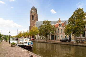 Great or St. Michael's Church on the river Hollandse Ijssel in the picturesque town of Oudewater.