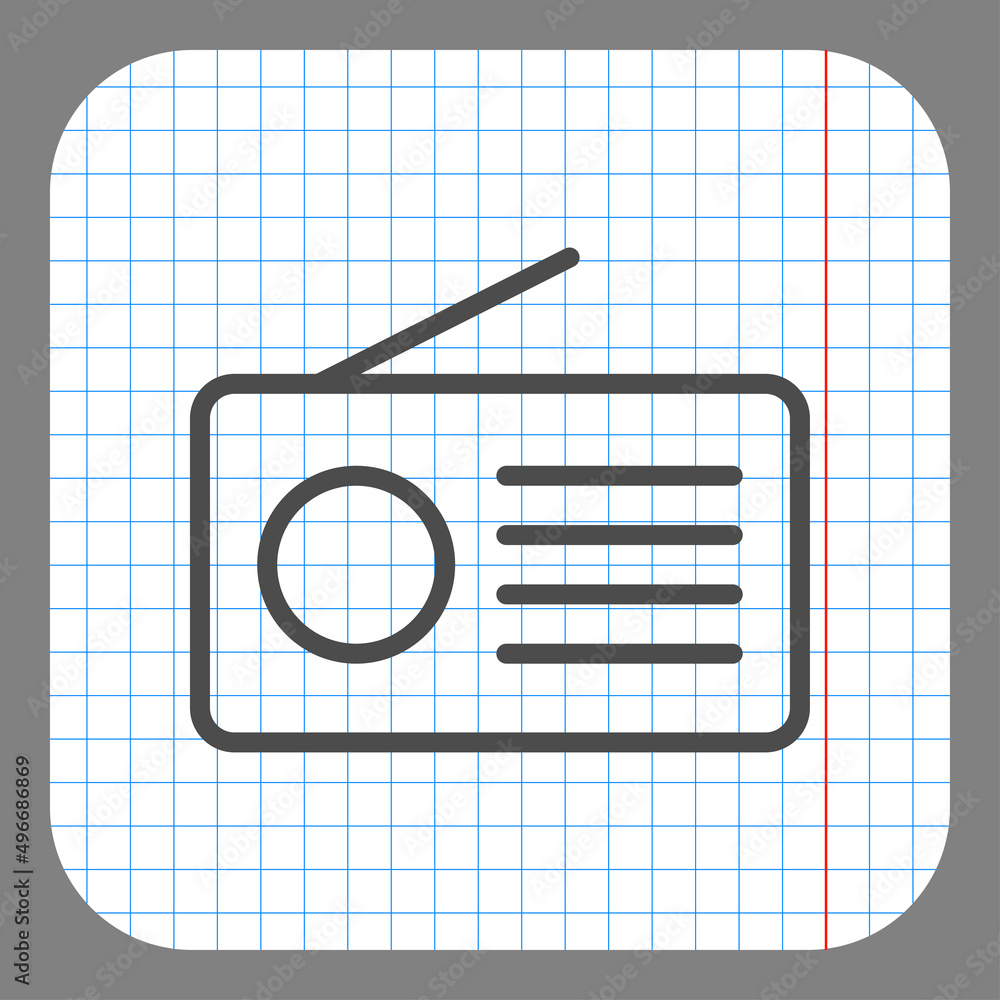 Poster radio simple icon vector. flat desing. on graph paper. grey background.ai