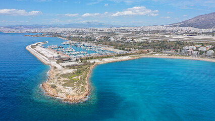 Aerial drone photo of famous Marina of Agios Kosmas and former Athens international airport of...