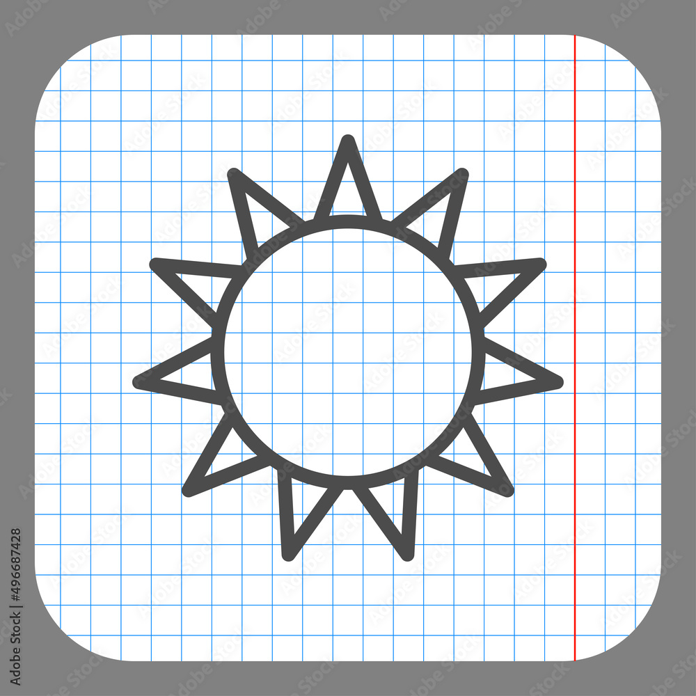 Poster sun simple icon vector. flat desing. on graph paper. grey background.ai