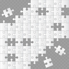 Jigsaw puzzle grid template with missing pieces. Vector