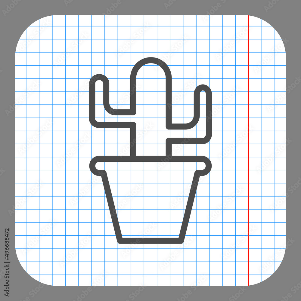 Poster cactus colour simple icon vector. flat desing. on graph paper. grey background.ai