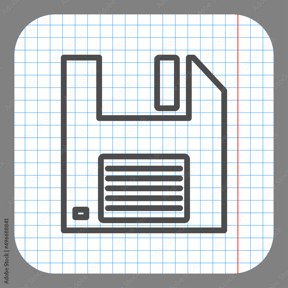 Poster floppy disk simple icon vector. flat desing. on graph paper. grey background.ai