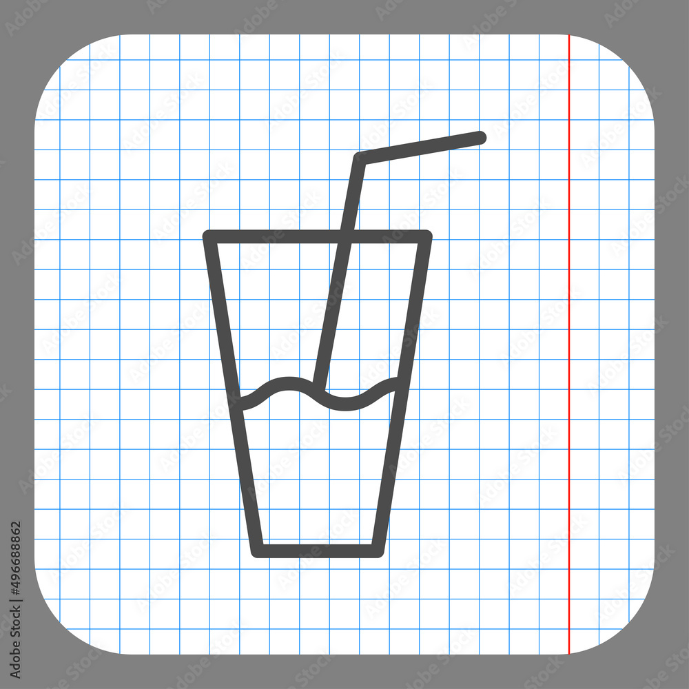 Poster glass with straw simple icon vector. flat desing. on graph paper. grey background.ai