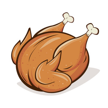 cartoon illustration of a delicious roast chicken