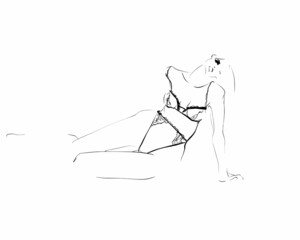 Young woman in lingerie. Female slender body. Hand drawn illustration, sketch. Vector