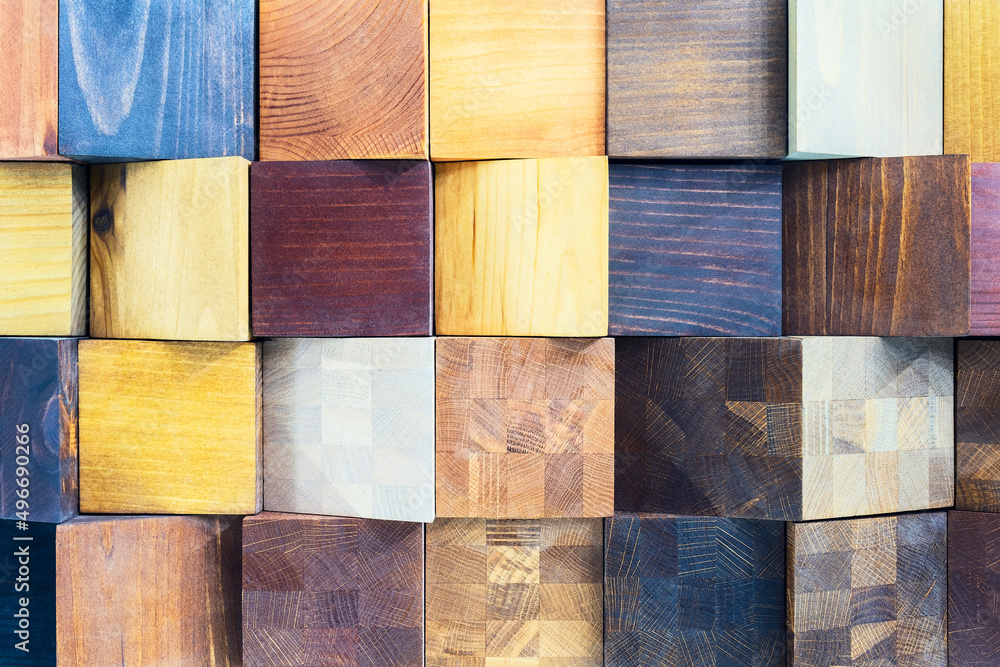 Poster multicolored wooden slices butts as an abstract background