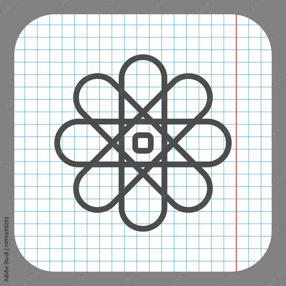 Poster atom simple icon, vector. flat desing. on graph paper. grey background.ai
