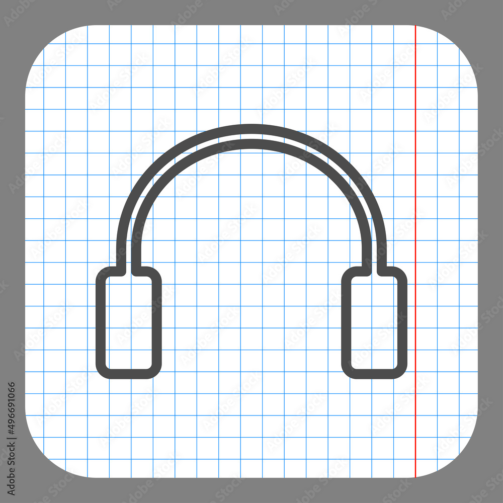 Poster headphone simple icon vector. flat desing. on graph paper. grey background.ai