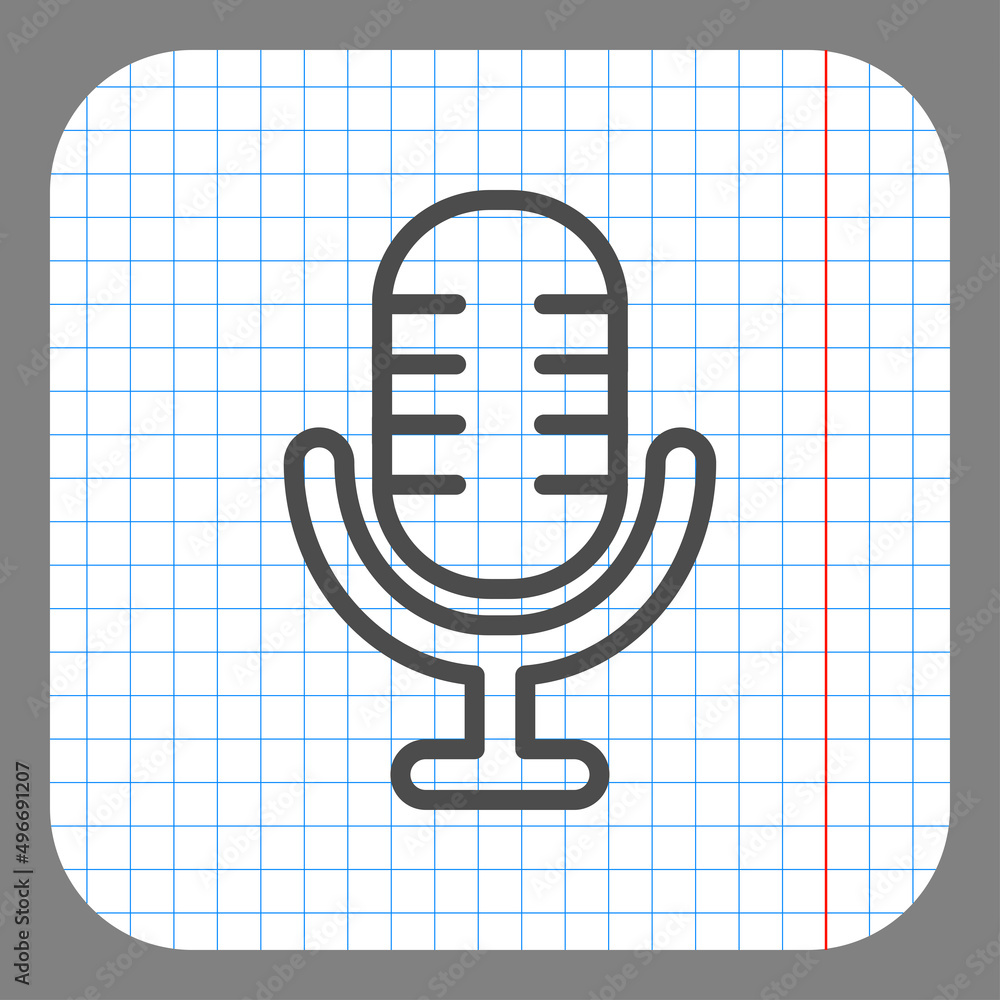 Poster Microphone vector simple icon. Flat desing. On graph paper. Grey background.ai