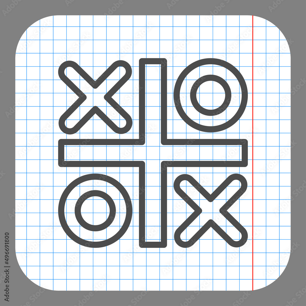Poster tic tac toe simple icon vector. flat desing. on graph paper. grey background.ai