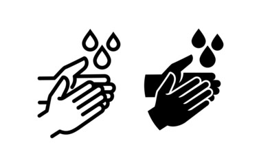 Icon treat hands with antiseptic. Wash your hands pictogram. Isolated raster illustration on white background.