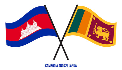 Cambodia and Sri Lanka Flags Crossed And Waving Flat Style. Official Proportion. Correct Colors