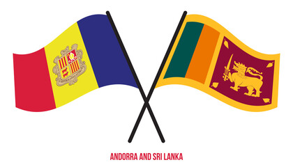 Andorra and Sri Lanka Flags Crossed And Waving Flat Style. Official Proportion. Correct Colors