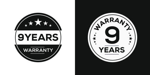 9 years warranty seal stamp, vector label.