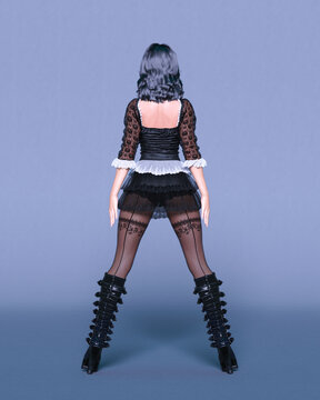 3D girl in short corset dress.