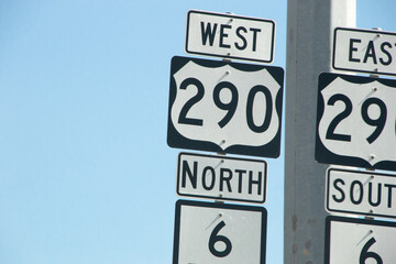 City traffic signs over the streets